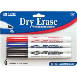 Assorted Color Fine Tip Dry Erase Markers (4 Pack)