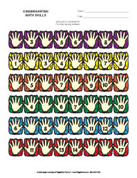 Kindergarten Missing Numbers - Hands